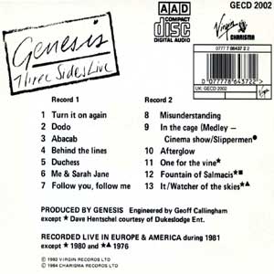 Genesis - Three Sides Live